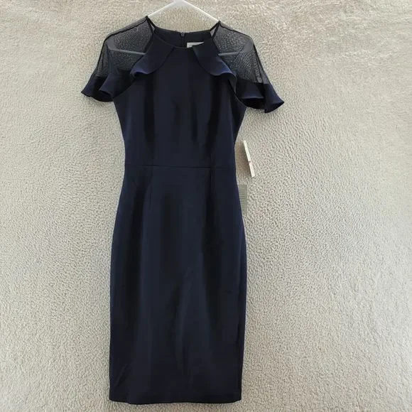 Eliza J Dresses Eliza J Sheer Ruffle Shoulder Cocktail Dress